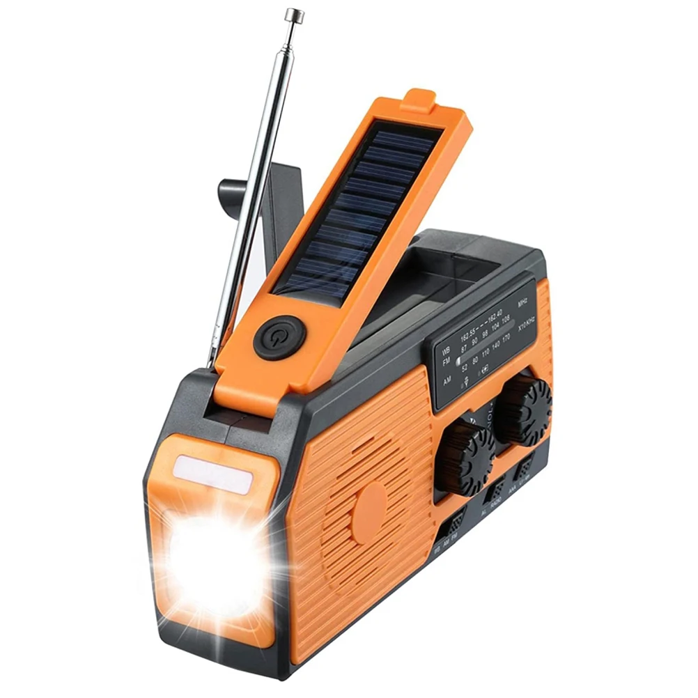 الطوارئ الطاقة الشمسية راديو كرنك اليد راديو دينامو مولد 5000mAh شاحن الهاتف البنك مصباح يدوي AM/FM/WB NOAA راديو الطقس