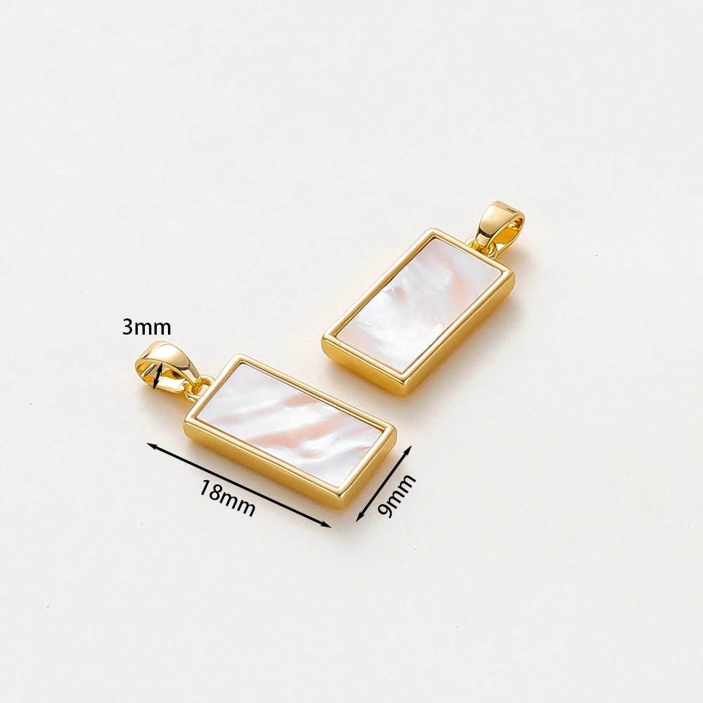 2Pcs 9*18mm 18K Gold Color Plated Brass and Nature Shell Rectangle Shape Charms Pendants for DIY Jewelry Making Accessories