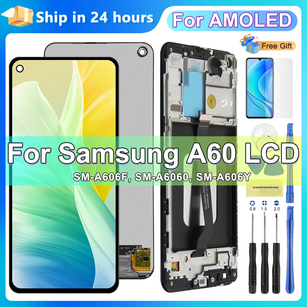 For Samsung Galaxy A60 LCD 2019 A606 LCD Display With Frame SM-A606F/DS A606Y LCD A606F Screen Touch Sensor Digitizer Assembly