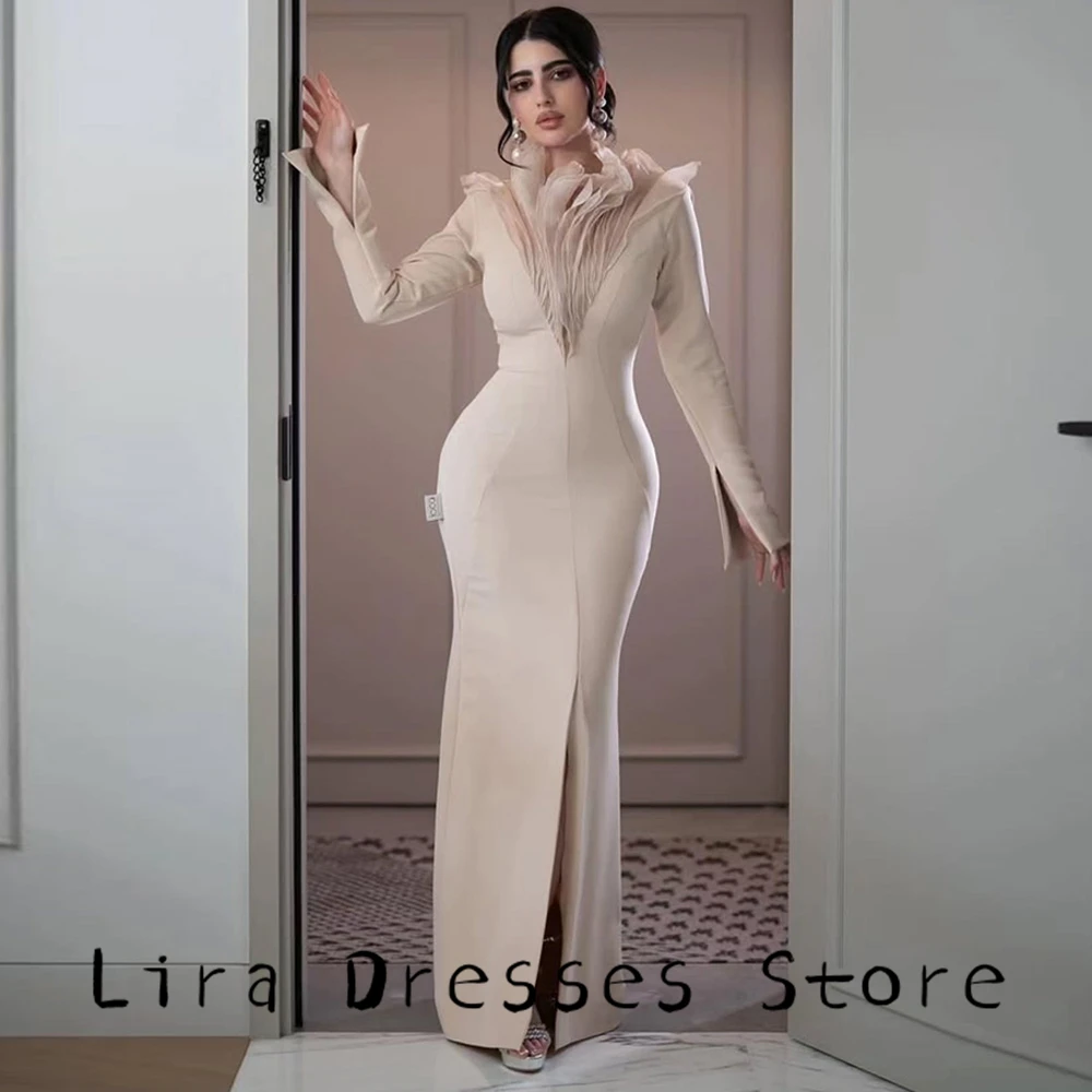 Mermaid V-Neck Long Sleeves Evening Dress Customized High Quality Jersey Celebrity Gowns Classic Side Fork Homecoming Dress - view 5