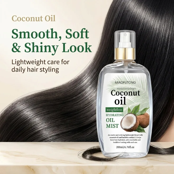 200ml Coconut Oil Essential Oil Spray Hair Care Spray Hydrating Oil Mist Lightweight Daily Hair Care