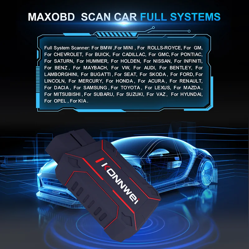 Picture 5: KONNWEI MAXOBD Newest Products Car All System Scanner Bluetooth 5.0 For Android And Ios Both With Free MAXOBD App On Mobile