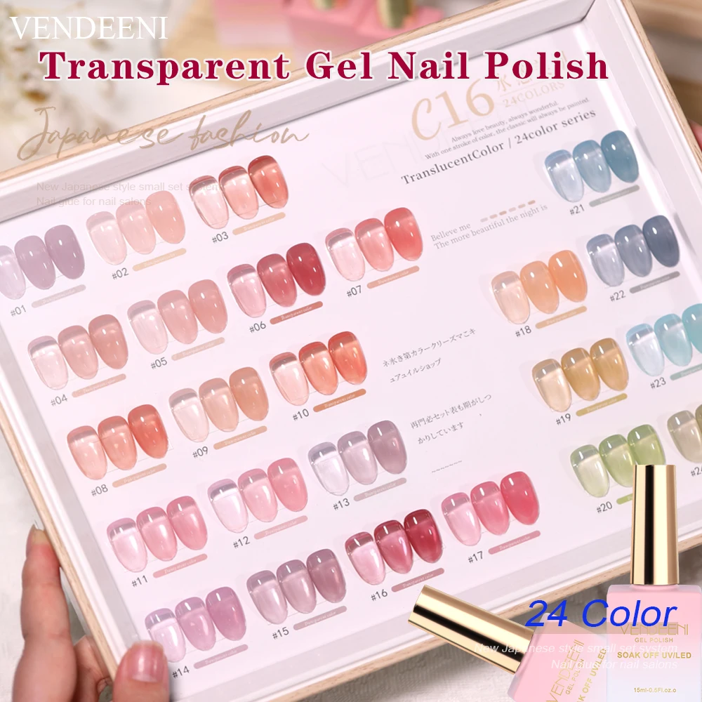 

Vendeeni 24 Colors Ice Transparent Jelly Nail Gel Polish Nude Pink Crystal Color Hybrid Nail Varnish Soak Off Manicure Lacquer