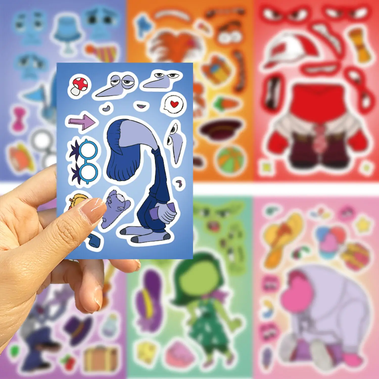 8/16Sheets Disney Cartoon Inside Out Puzzle Stickers Make a Face Kids Funny Assemble Jigsaw Decals Party DIY Decoration Toy Gift