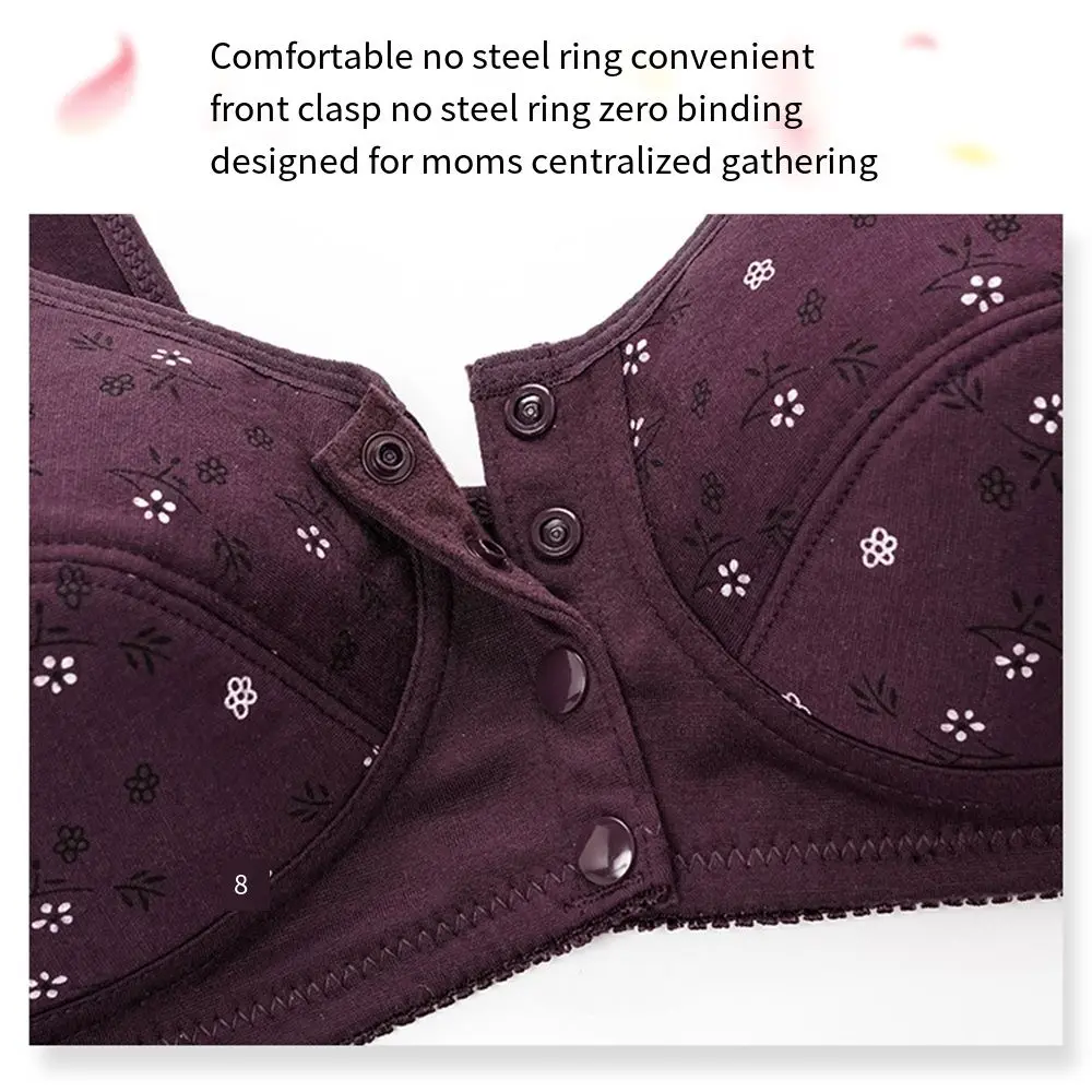 Comfortable Daisy Bras for Older Women Convenient No Underwire Front Close Button Cotton Bras Breathable Widened Shoulder Straps