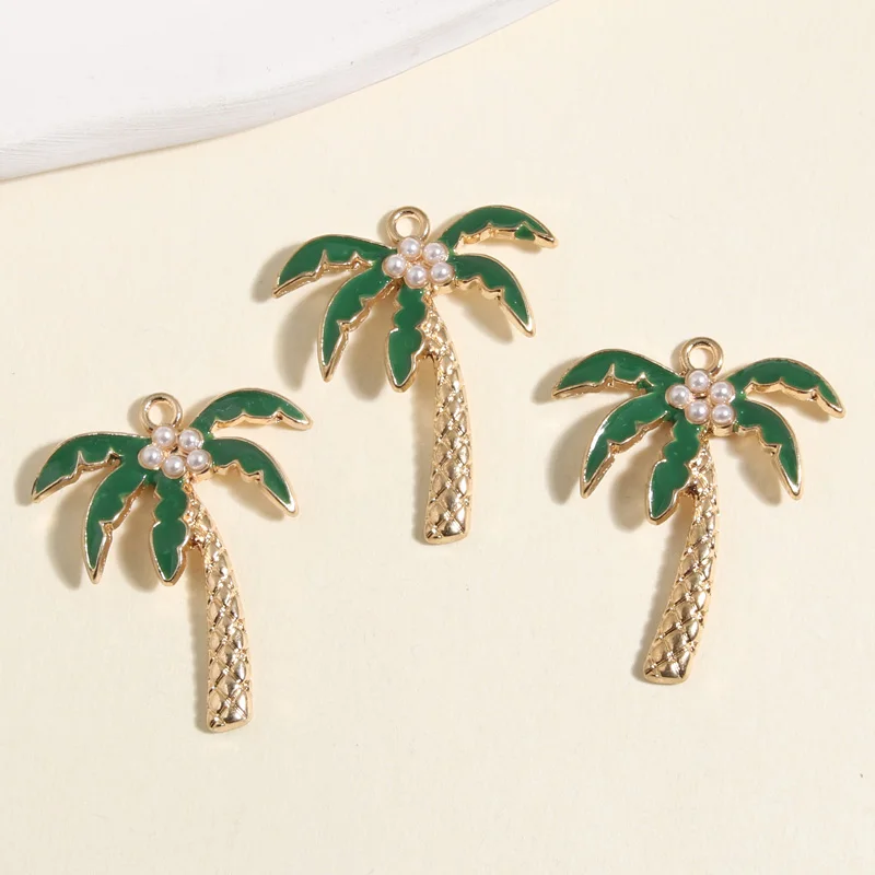 5pcs Gold Color 36x30mm Enamel Coconut Palm Charms Tree Pendant Fit Necklaces Earrings Handmade Jewelry Making Finding Supplies