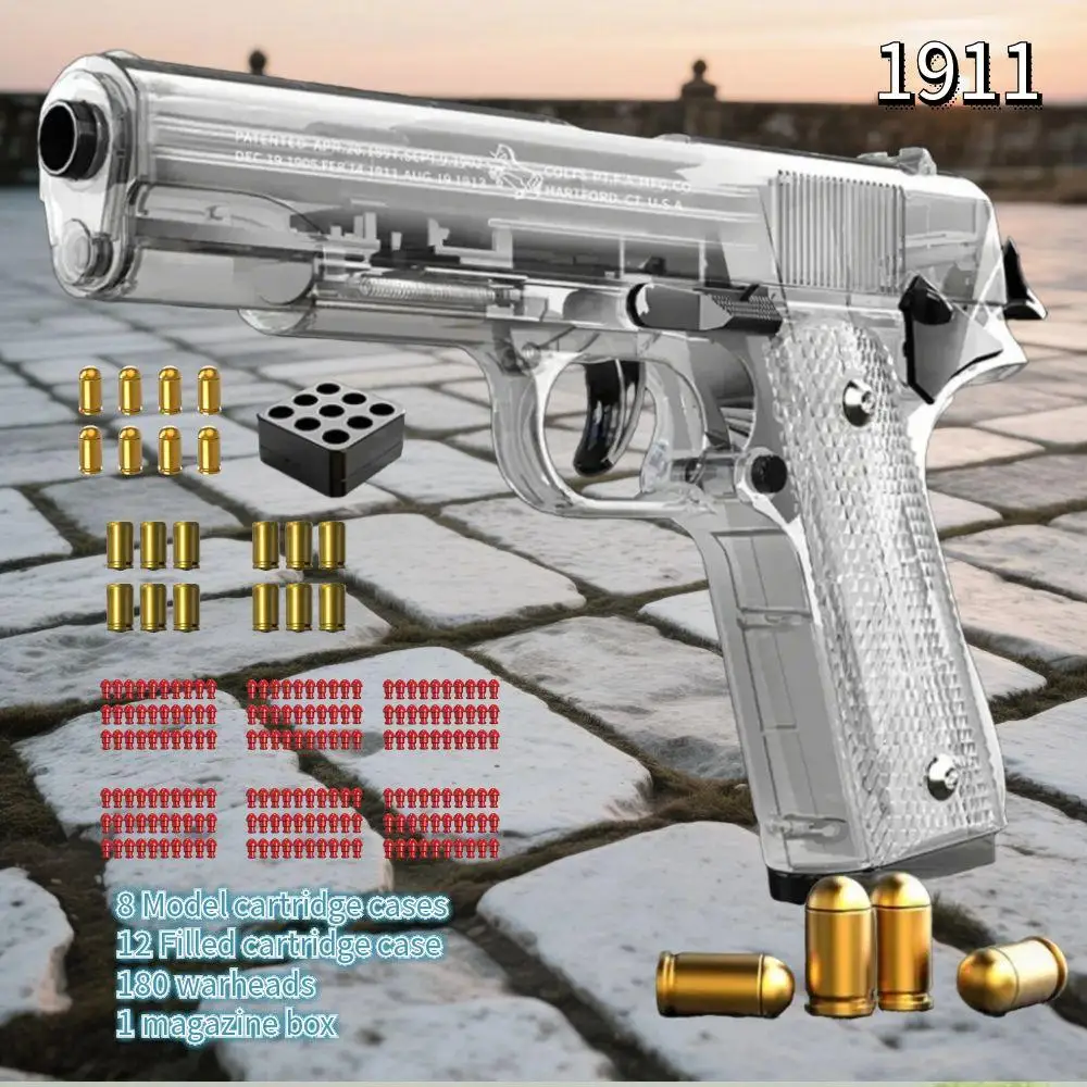 Espulsione in modo sicuro Conchiglie Pistole trasparenti di pirata 1911 Pistole giocattolo a proiettile morbido per azioni Giocattoli all'aperto Giochi all'aperto Regali per bambini
