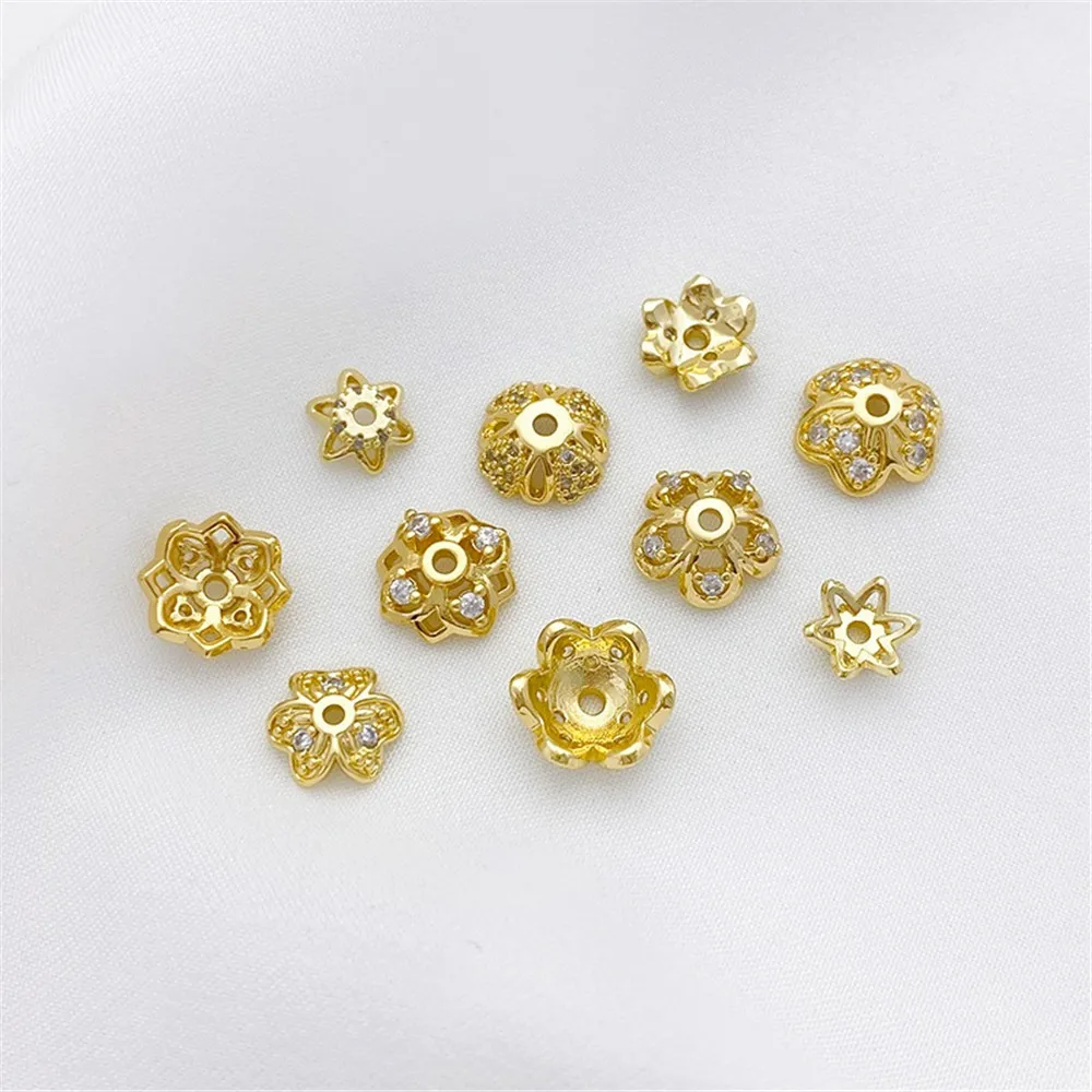 

Exquisite 18K Gold-inlaid Zirconium Flower Beads Hats, Handmade DIY Bracelets, Necklaces, Earrings, Accessories