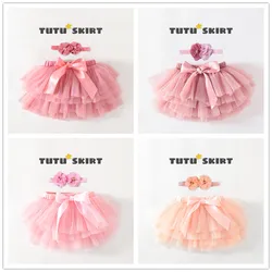 Gonna Tutu per bambina 2 pezzi Tulle Bow Bloomers pannolino copertura neonato abiti Mauv fascia fiore Set Baby Soft Mesh Bloomer