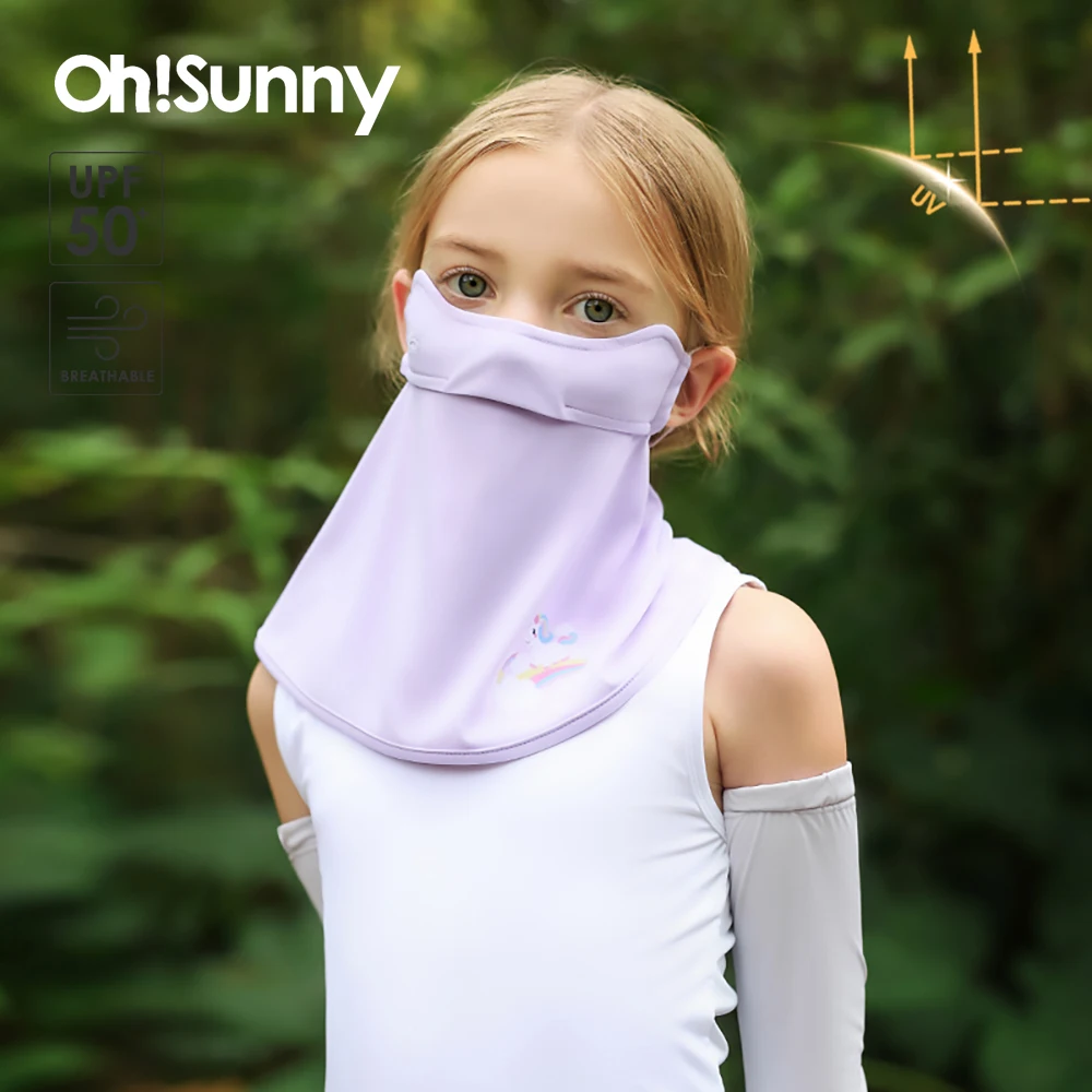 

OhSunny Kids Children UV Protection Mask Cartoon Facial Cover UPF2000+ Boys Girls Outdoor Face Neck Shoulder Integrated Scarf