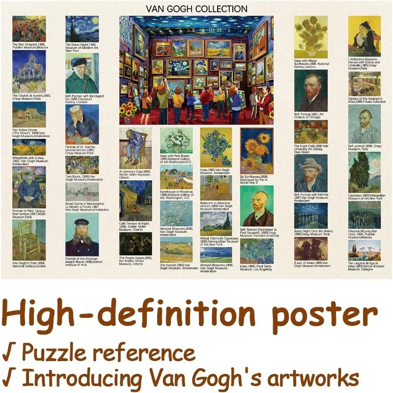 Van Gogh Jigsaw Puzzle Series, 1000pcs for Adults; "Starry Night" Art Painting Jigsaw Puzzle; Sunflower And Iris Series Challe image 4