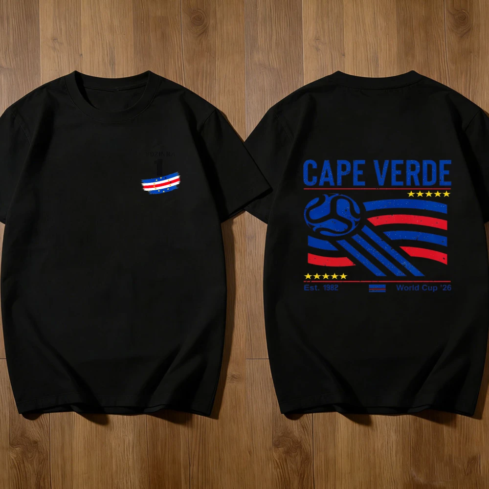 Flag Tone Letter Portrait Printed Cotton T-Shirt Vozinha Cape Verde Waving Goalie Central Graphic Surrounded By Save Silhouettes