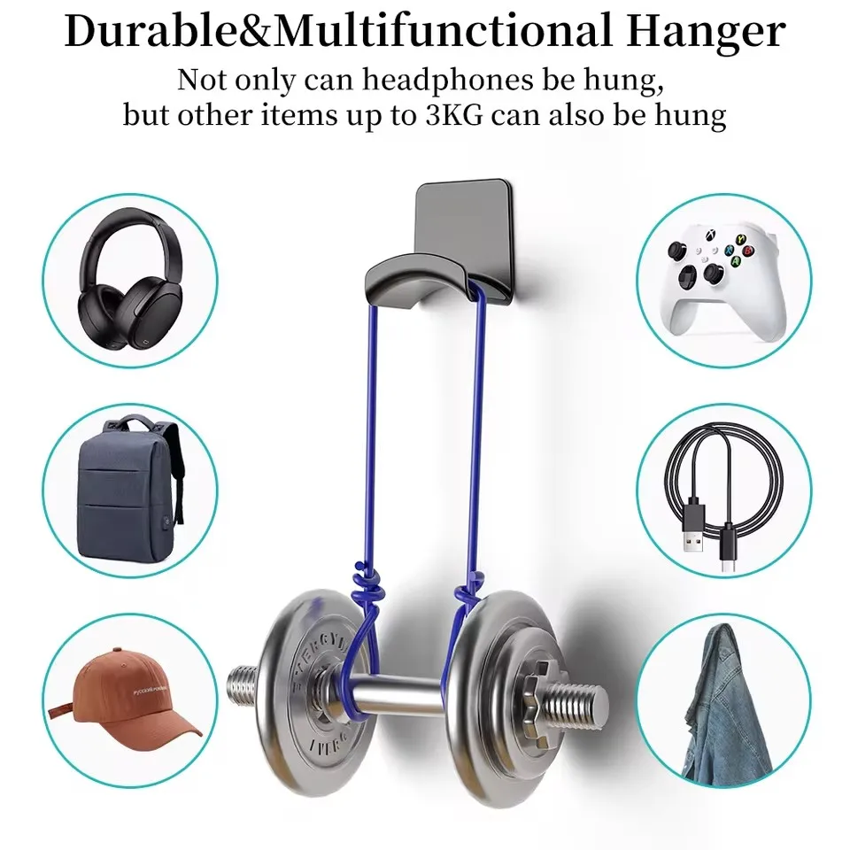 Universal Headphone Stand Adhesive Plastic Wall Mount Hanger Under Desk Headset Rack Holder Support For Gaming Earphone Bracket view 6