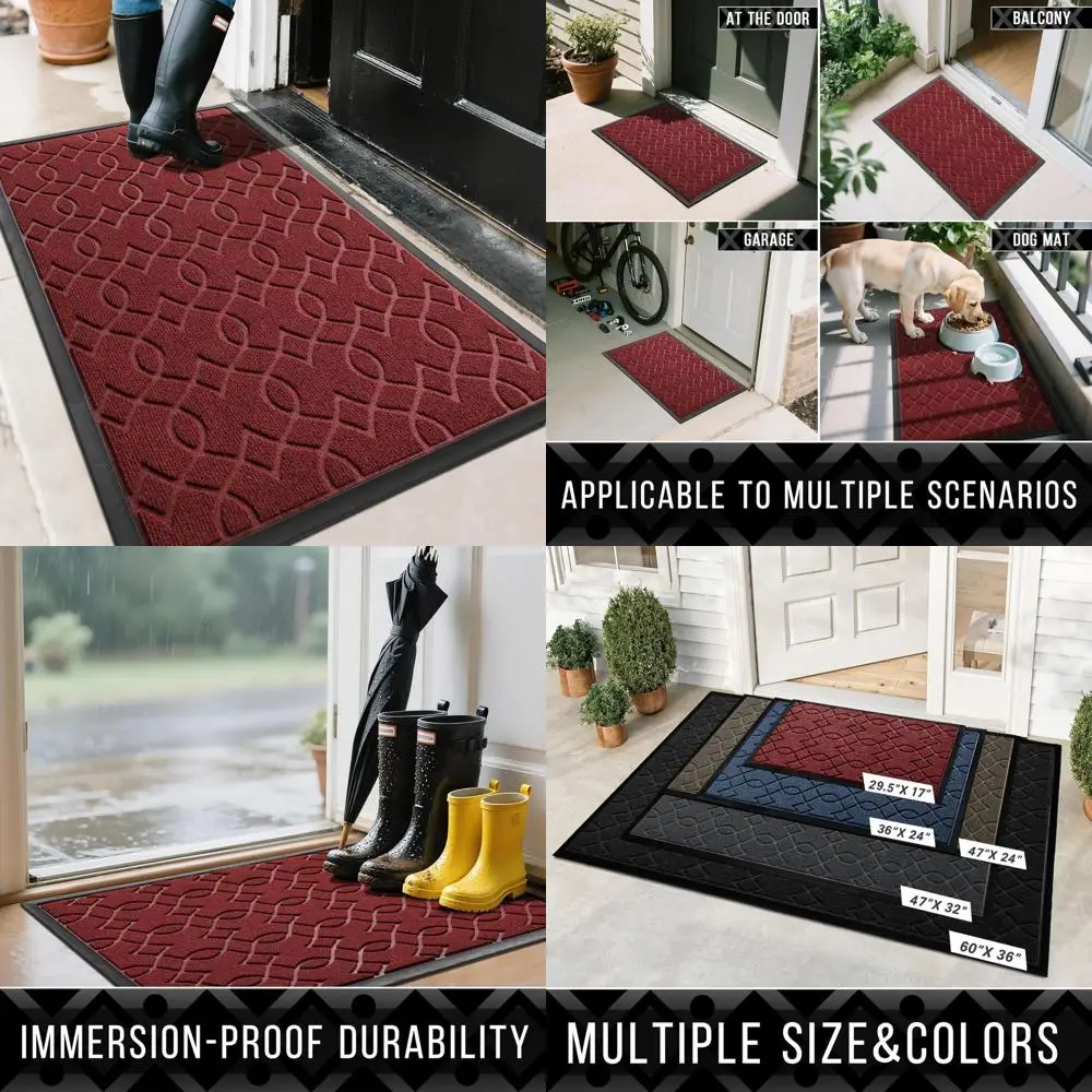 

All-Season Waterproof Outdoor Door Mat, 47x32, Heavy-Duty Non-Slip, Easy to Clean, Red