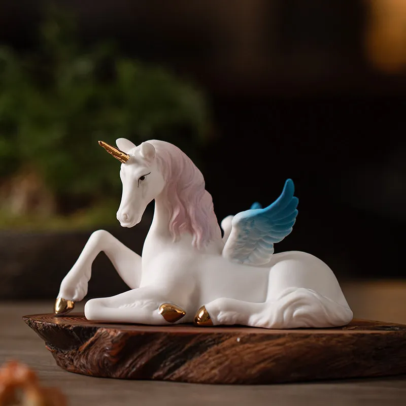 Ceramic Horse Ornaments: Tianma Divine Beast Figurines for Living Room, Wine Cabinet, Office, Car | Zodiac Horse Mascot Gifts