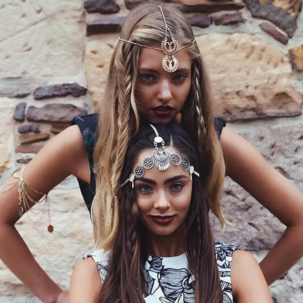 

2Pcs Retro Headdress Ethnic Style Hair Band Wedding Bridal Tiaras Jewelry Accessories for Party Valentine's Day