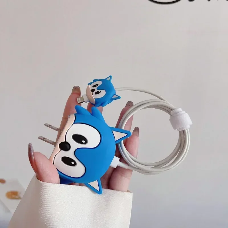 Sonics – manchon de Protection pour chargeur en PVC, dessin animé, pour Iphone 14 13 Pro 18w 20w, manchon de Protection pour tête de chargeur, housse de Protection pour câble