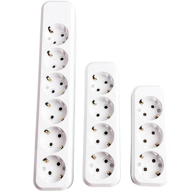 1PCS  EU Schuko Power Strip 2/4/6 Outlets German Standard Socket Extension Cord 16A 250V Multi Tap Power Strip for Home Office