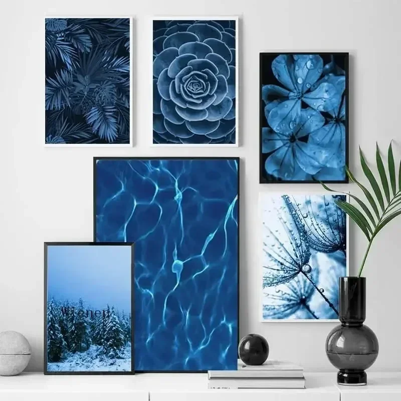 Frameless Canvas PaintingNordic Simple Wall Art Blue Plant Leaf Dandelion Succulent HD Canvas Painting Home Living Room Bedroom