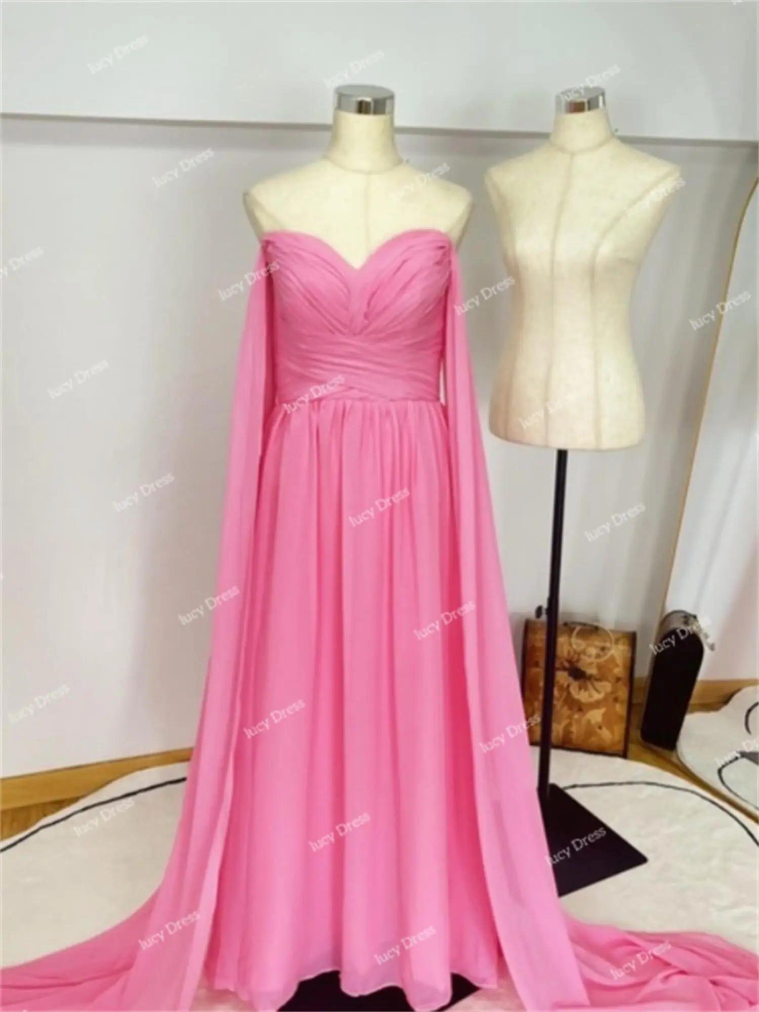 Hot Pink Chiffon Bridesmaid Dress Party Graduation Gown Long Elegant Evening Dresses Customized Formal Occasions Ball Gowns Prom