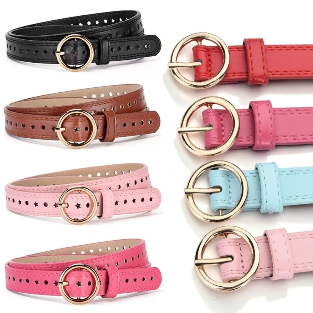 Stylish Colorful Children's Dress Belt Perforated Design Versatile Women's Everyday Belt Round Buckle Minimalist Waist Belt Gift