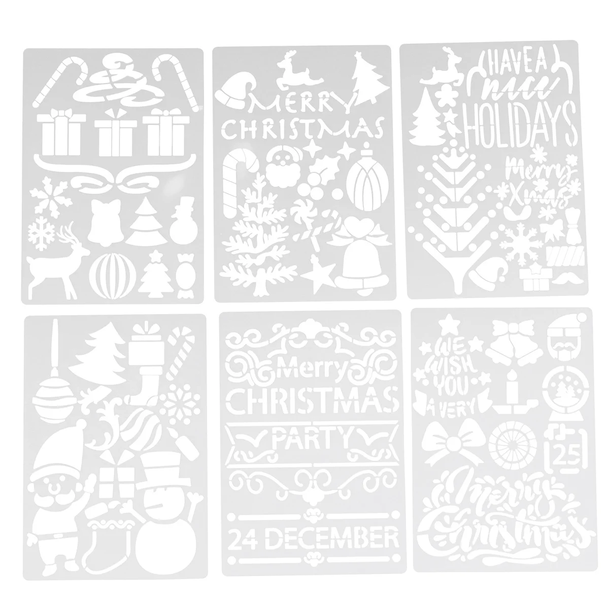 12 PCS Christmas Painting Template Cartoon Drawing Hollow Out Xmas Stencils Kids Templates