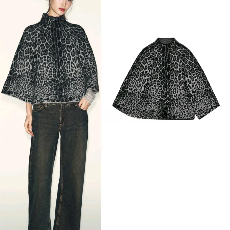 

Winter New Women's Animal Pattern Knitted Jaet Wide Sve Stand Collar Decorative Flower Embroidery ort French Sle Coat