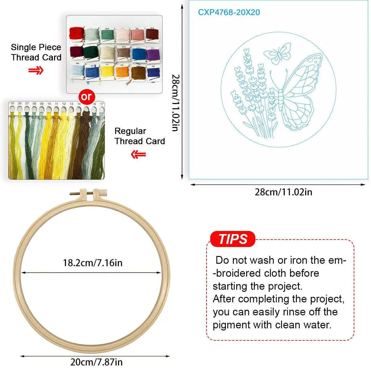 1 Stück 20X20CM/15X15CM 7,87/6,3 Zoll Schmetterlings-Stickerei-Starter-Kit DIY-Kit DIY-Stickerei-Set Handarbeiten Nähkunst Heimdekoration – Detail 5