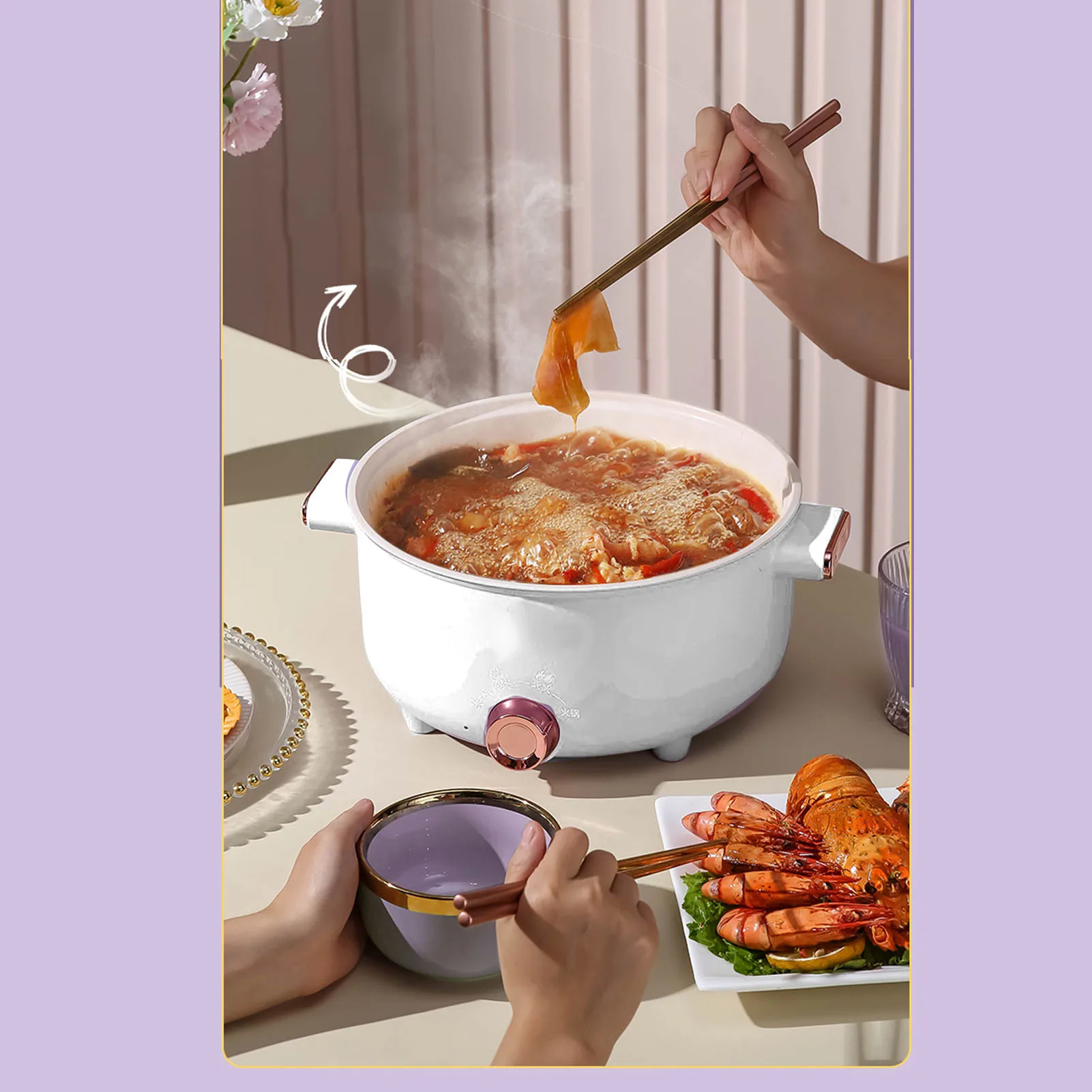 Electric Cooking Pot 3.5L 3 Temp Modes Antisticking Ceramic Glaze Multi Function Electric Cooker for Home Cooking 220V