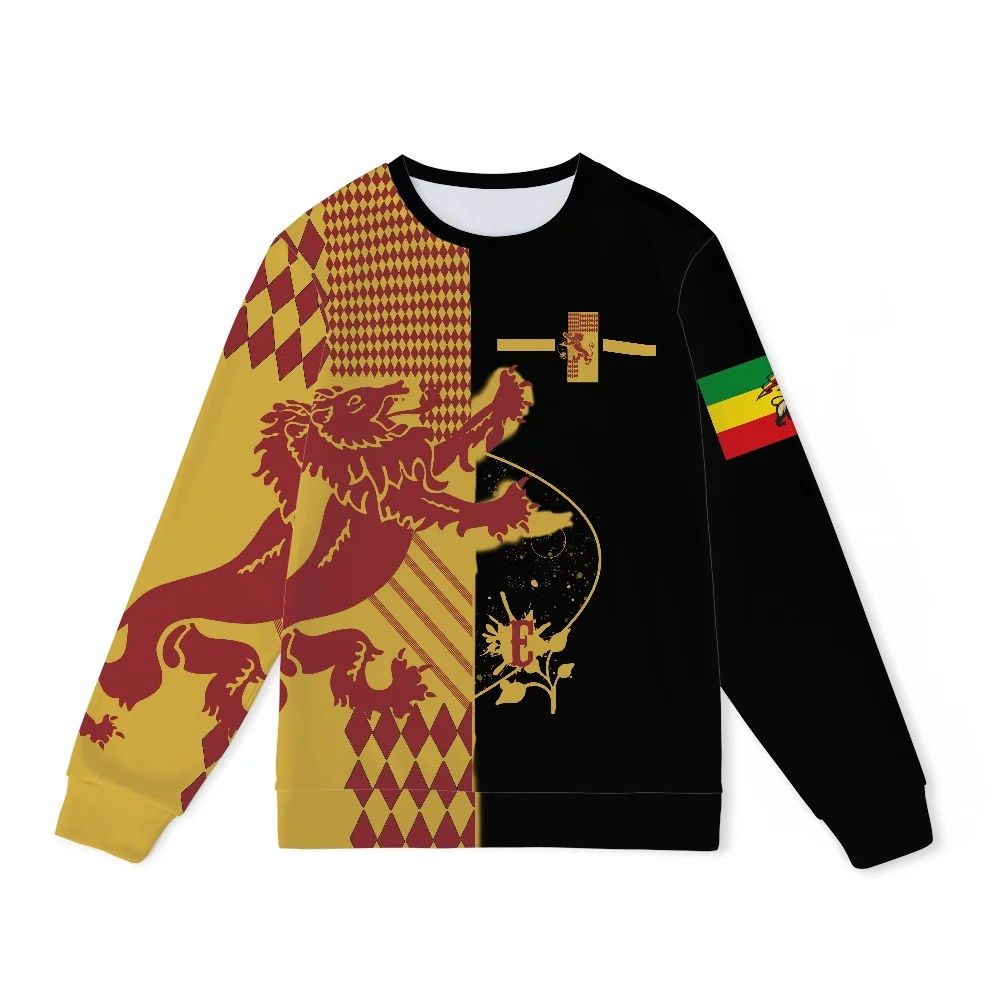 African Ethiopia Flag Print Men's and Women's Cotton  Large Size Long-sleeved T-shirt Fashion O-Neck Breathable Casual Pullover