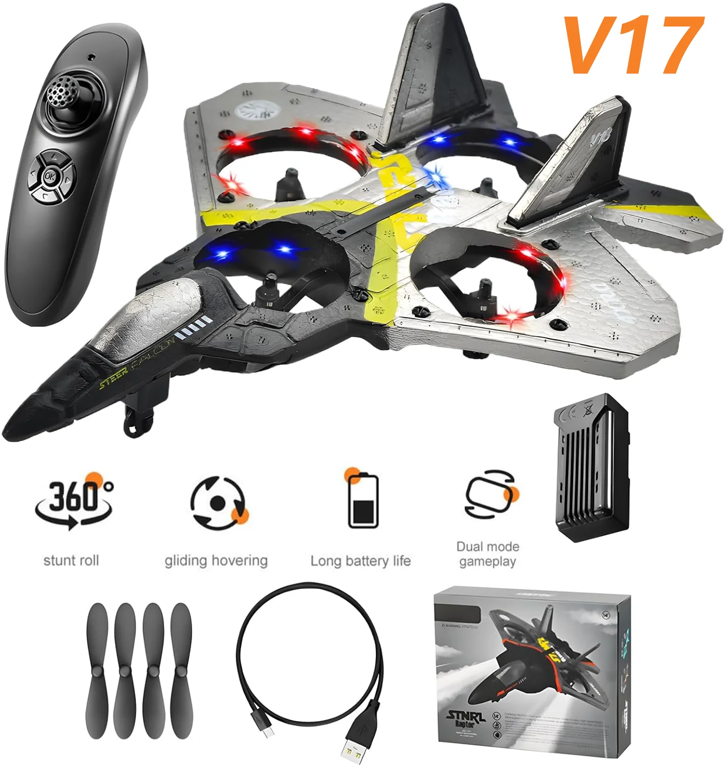 V17 RC Plane Remote Control Plane 2.4G Foam Airplanes Helicopter Quadcopter Adults Kid Spinning Drone Stunt Roll Cool Light Gift