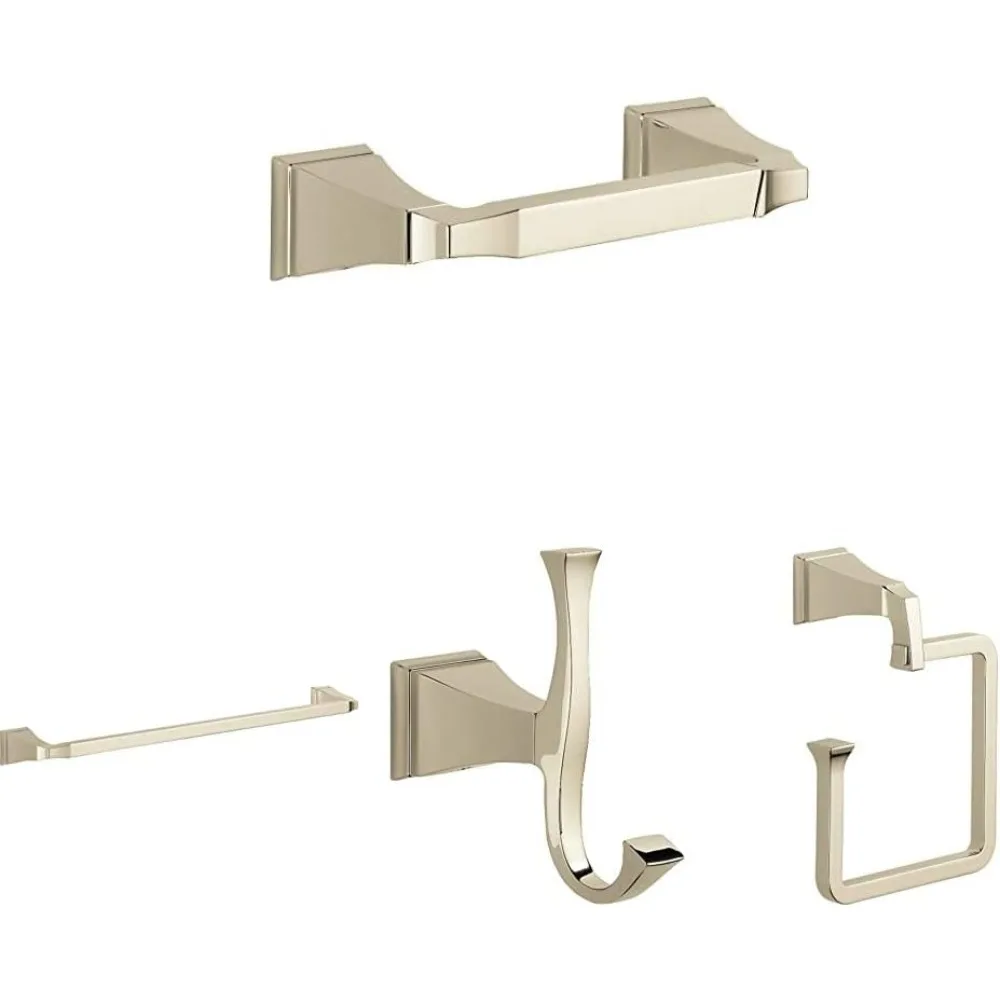 Four-Piece Bathroom Hardware Set: 24-Inch Towel Bar, Toilet Paper Holder, Towel Ring, and Towel Hook in Champagne Bronze Finish