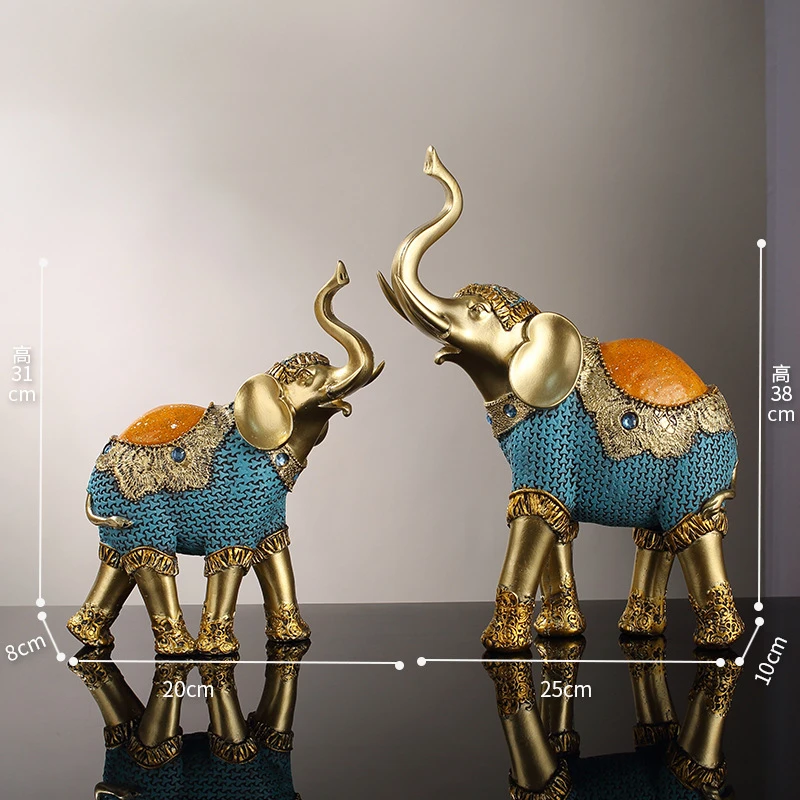 Resin Crafts Artificial Animal Sculpture Golden Elephants Mother and Child Decorative Figurines Home Decoration Accessories