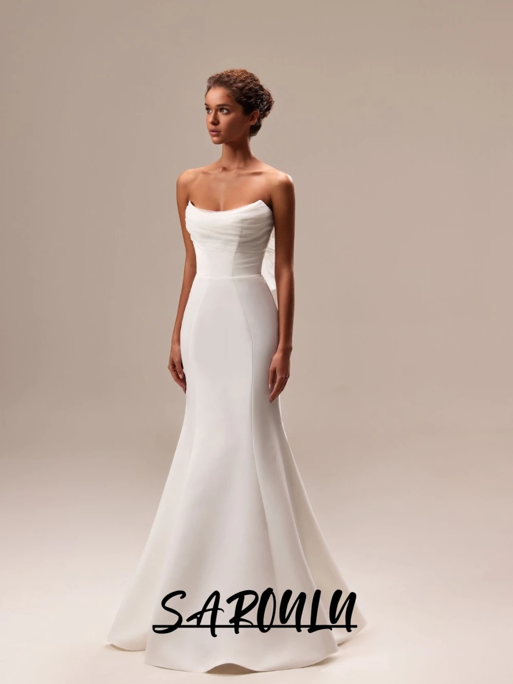 Affordable Mermaid Satin Wedding Dress Elegant Strapless Bow Bridal Gown Customized Fitted Waist Romantic Simple Bride Wear