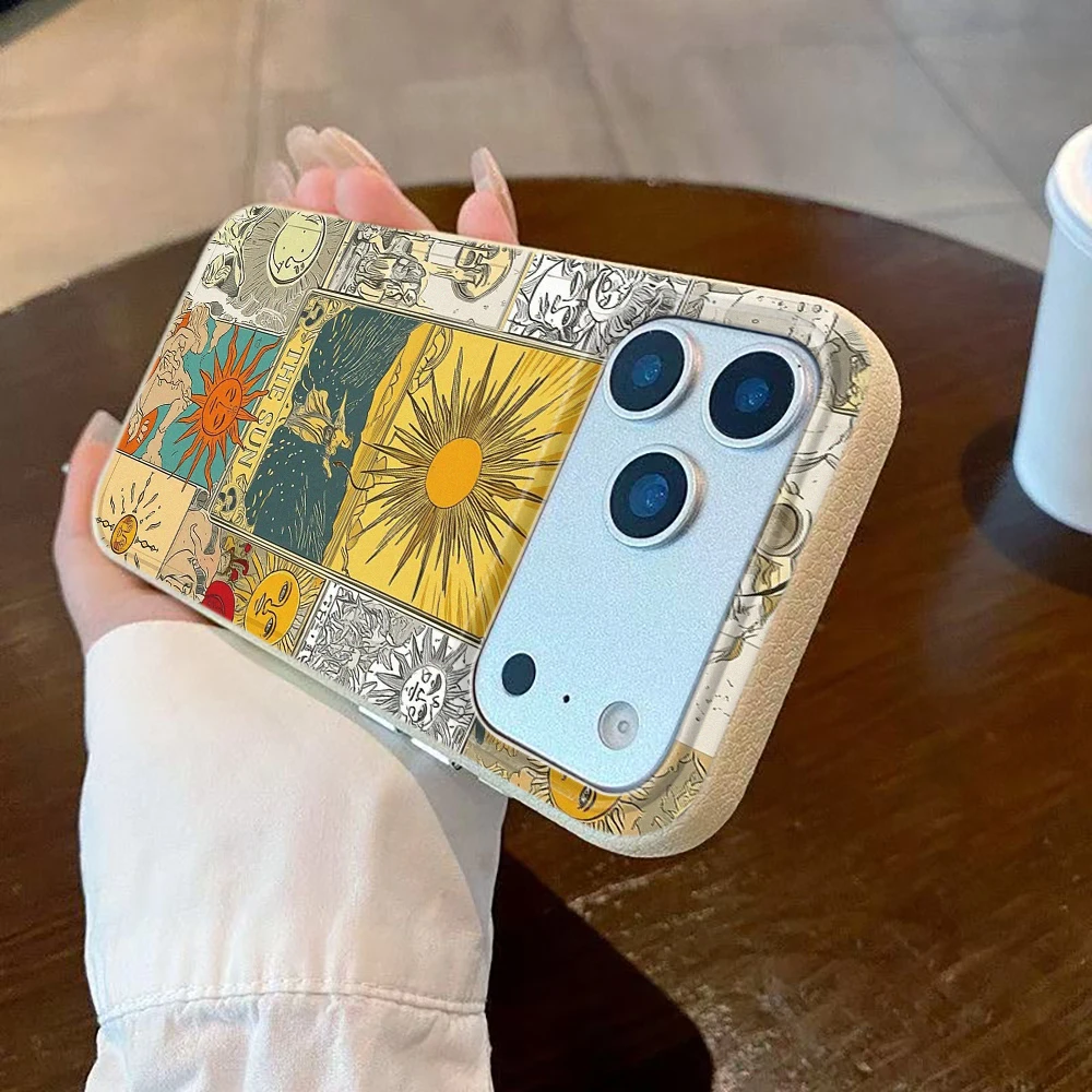 Tarot Sun Graffiti Morandi Mandala Phone Case For iphone 11 12 13 14 15 16 17 18 Pro Max Soft TPU Bumper Anti-Scratch Matte
