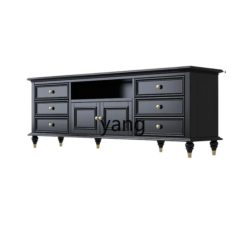 

CX black TV cabinet floor cabinet solid wood coffee table 2.0 meters 2.2 meters retro solid wood TV cabinet