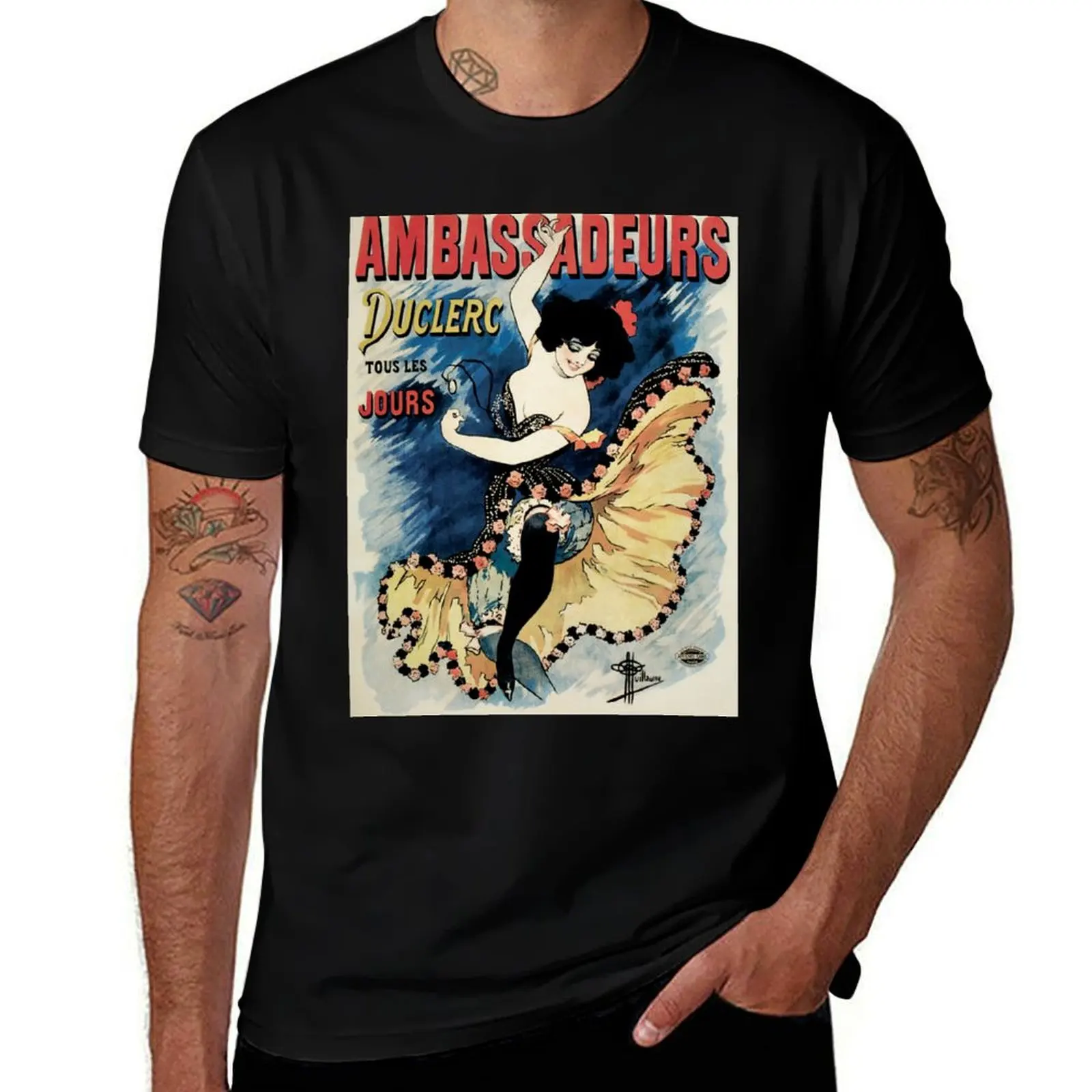 T-shirt décontracté imprimé motif artistique, inspiré de la publicité des ambassadeurs du café chantant de la Belle Époque française