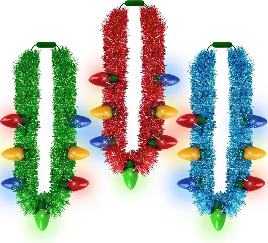 3 шт., аксессуары для рождественского ожерелья с подсветкой, 7 лампочек, красные, желтые, синие, зеленые ожерелья для женщин, товары для новогодней вечеринки