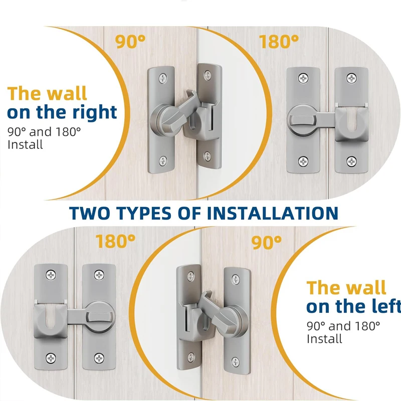 Zinc Alloy Door Bolts 90/180 Degree Flip Door Lock Home Security Sliding Doors Latch Small Gate Latches Hardware Anti-theft Lock