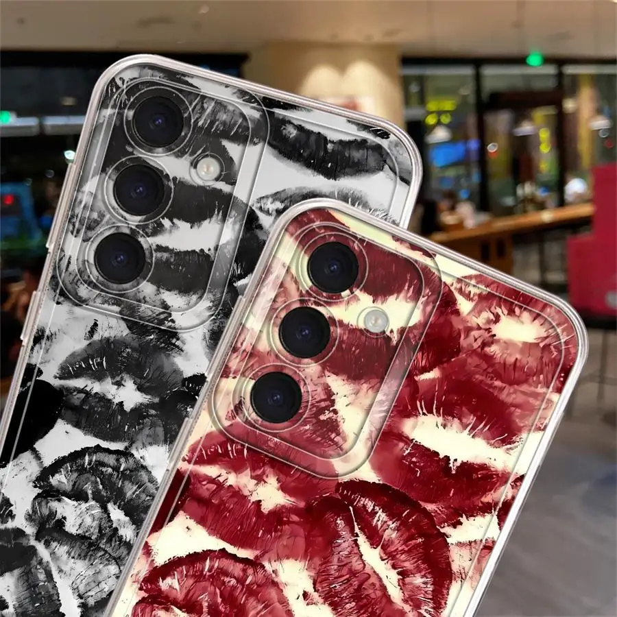 Custodia morbida trasparente Lip Art per Samsung Galaxy A56 A52 A73 A06 A50 A51 A72 A05 A53 A50 A03 A54 A71 A04 A55 A31 A02