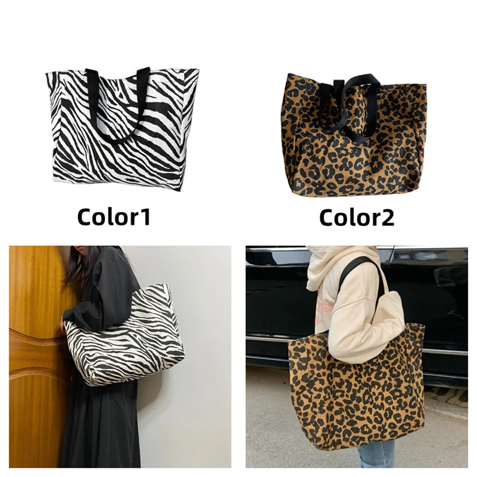 Leopard Canvas Wear Resistant Casual Shoulder Bags For Women Simple And Fashionable Versatile Large Capacity Commuting Handbags