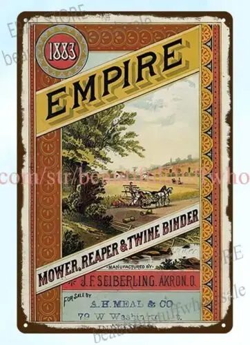 wall decor 1883 Empire mower reaper twine binder farm machinery metal tin sign