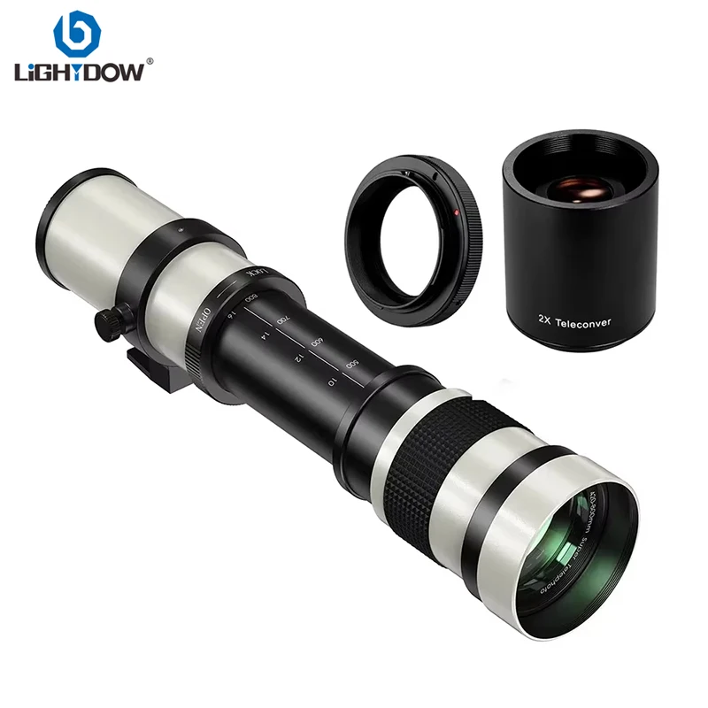 Lightdow 420-800 مللي متر F8.3-16 عدسة تكبير يدوية مع محول 2X لكاميرا Canon Nikon Sony RU USA ES الشحن