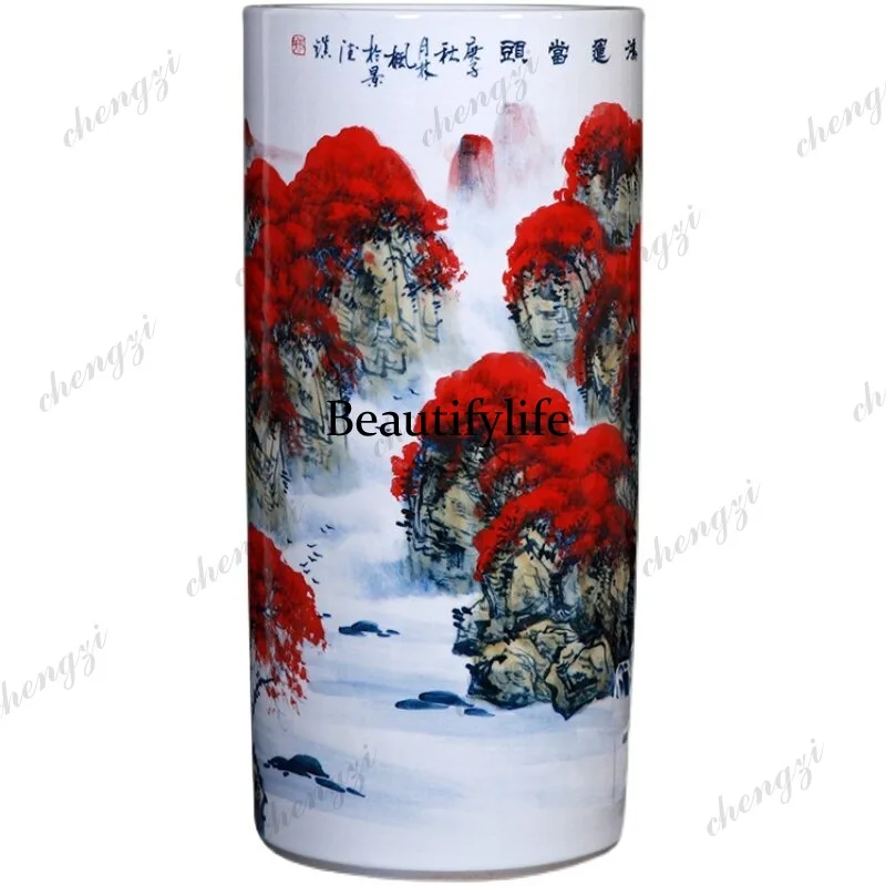 Hand-painted lucky luck ceramic floor quiver vase study calligraphy and painting storage ornament