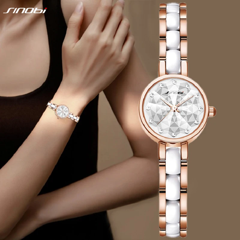 SINOBI New Design Women Fashion Wristwatches Shinning Rose Golden Bracelet Women Watches Luxury Diamond Quartz Watches for Women