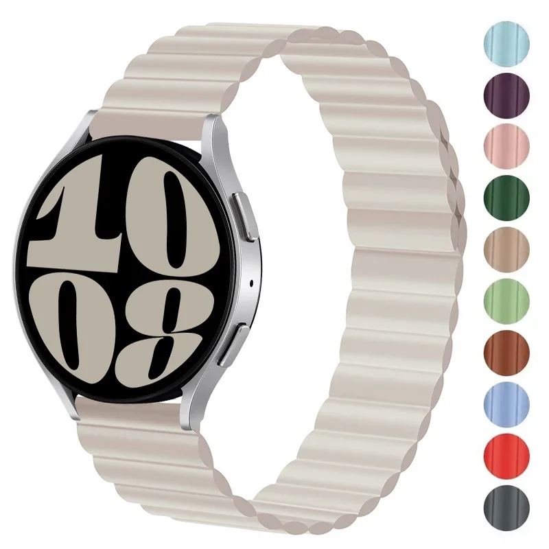 

Ремешок с магнитной петлей 20 мм 22 мм для Samsung Galaxy watch 6/5 pro/4/Classic/active 2, силиконовый браслет huawei GT 2-2e 3-4 ремешок