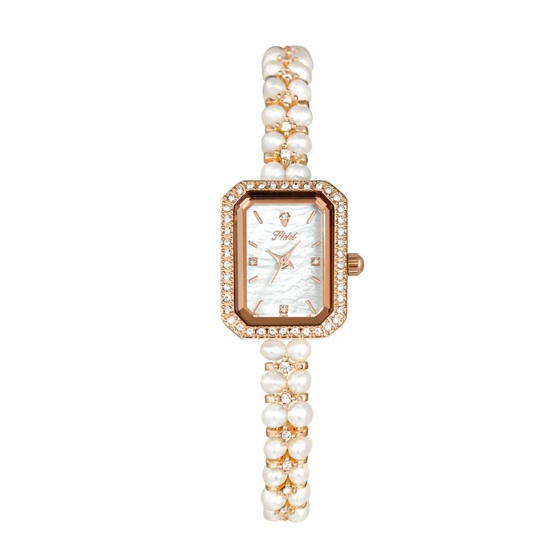 Reloj de pulsera de pasillo de tiempo para mujer, reloj de cuarzo de perlas, tendencia de moda, nicho de temperamento, Año Nuevo