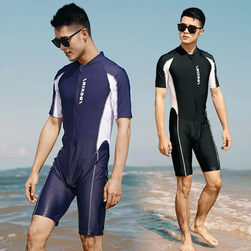 New Men's Diving Suit Jumpsuit Swimsuit Short Sleeved Five Piece Pants Snorkeling Suit Pool Training Swimsuit