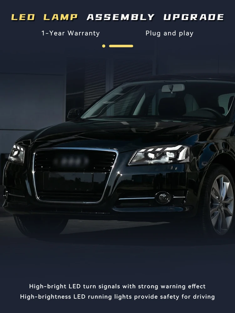 2 PCS Auto Lights For Audi A3 2008-2012 Front Lamp Modified DRL Headlight LED Projector Lens Tool Car Part Accessories Assembly