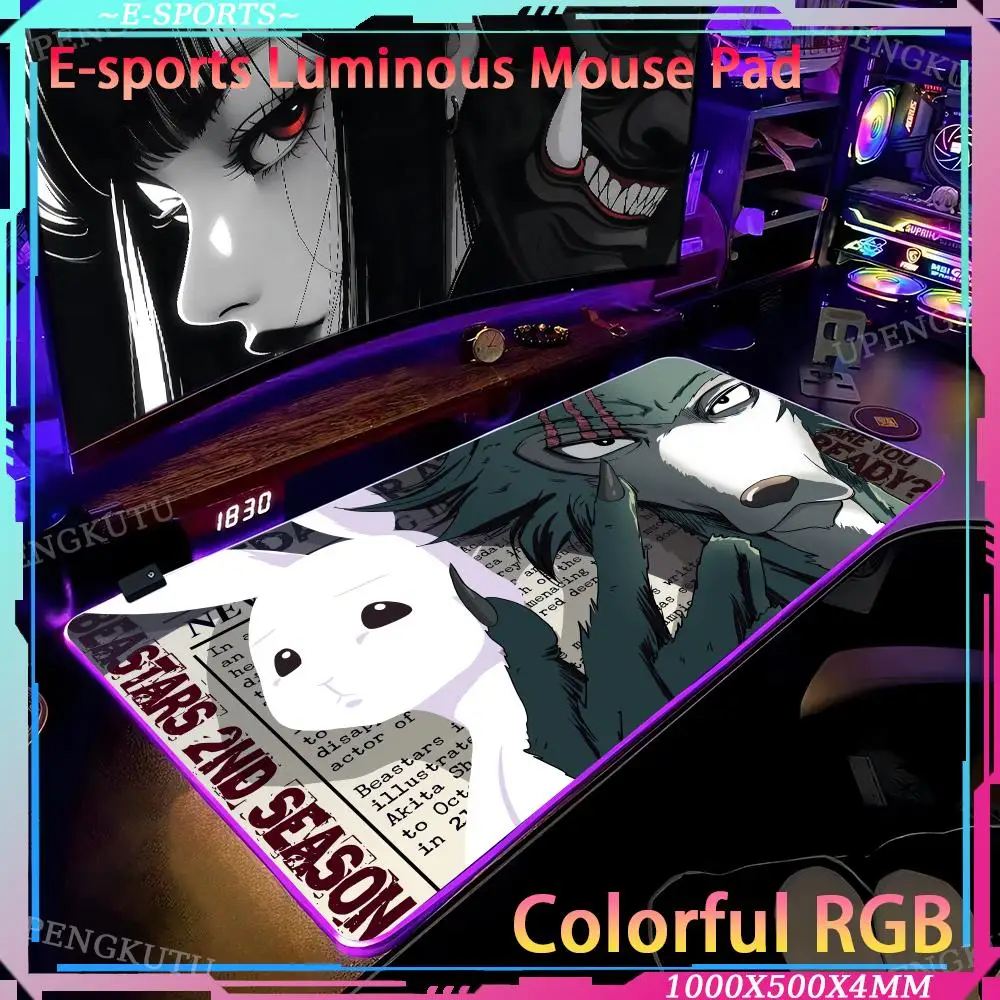 

Beastars Mouse Pad Anime Gaming Mouse Pad LED Table Pads Backlit Rubber Desktop XXL 900x400MM RGB Desk Mouse mat
